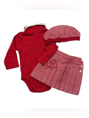 Janie and Jack London Town Red Wool Skirt and Hat with Bodysuit 12-18 months